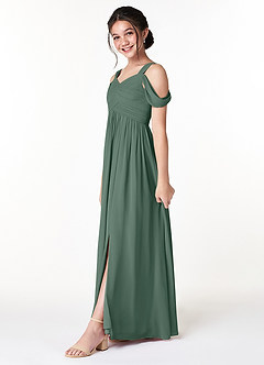 Azazie Lianne Junior Sea Moss A-Line Off the Shoulder Chiffon Dress image3