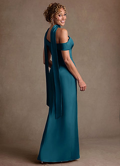Azazie Kamala Vestidos para mãe da noiva Vestido Tinta Azul de Cetim elástico de Bainha com Um ombro image5