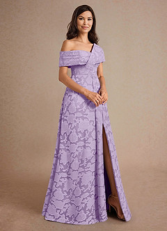 Azazie Milton Mother of the Bride Dresses Lilac A-Line Pleated Floral Burnout Dress image3
