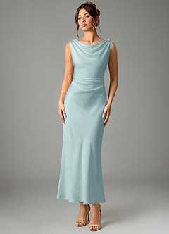 Azazie Kieryn Bridesmaid Dresses Mist Mermaid Pleated Stretch Satin Dress image1