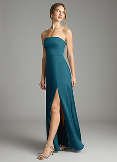 Azazie Wren Bridesmaid Dresses Ink Blue A-Line Strapless Stretch Satin Convertible Dress image5