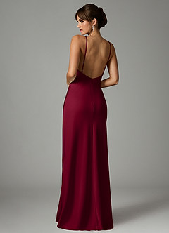 Azazie Stefania Bridesmaid Dresses Burgundy A-Line Stretch Satin Dress image2