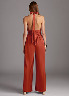 Azazie Oli Jurken voor bruidsmeisjes Jumpsuit van Stretch Satijn Geplooid Roest image2