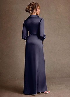 Azazie Jacinta Suknie dla Matki Panny Młodej Osłona Pofałdowany Satyna elastyczna Długość podłogi Sukienka image3