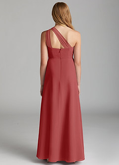 Azazie Maive Junior Rust A-Line Pleated Chiffon Dress image3