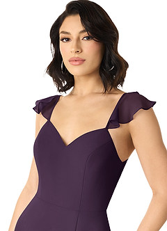 Azazie Everett Bridesmaid Dresses Plum A-Line V-neck Ruched Chiffon Dress image4