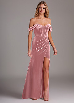 Azazie Jas Bridesmaid Dresses Dusty Rose Sheath Off-The-Shoulder Corset Velvet Convertible Dress image4