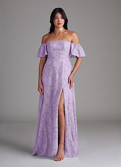 Azazie Sue Bridesmaid Dresses Lilac A-Line Off the Shoulder Floral Burnout Convertible Dress image5