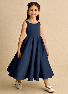 Azazie Babs Blumenmädchenkleider Ballkleid Plissee Matte Satin Kleid Dunkelmarine image4