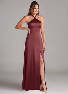 Azazie Elliana Bridesmaid Dresses Merlot Sheath Side Slit Stretch Satin Dress image3