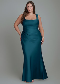 Azazie Agustina Bridesmaid Dresses Ink Blue Mermaid Corset Stretch Satin Dress image7