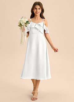 Azazie Kamilla Junior Linia A Zza ramienia Szyfon Długość herbaty Młodsza druhna Sukienka image4