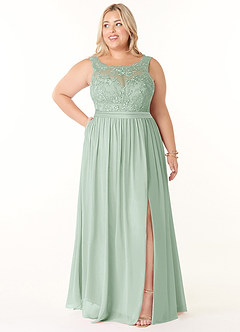 Azazie Elly Bridesmaid Dresses Agave A-Line Lace Scoop Neck Chiffon Dress image7