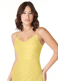 Azazie Deandra Bridesmaid Dresses Canary Mermaid Pleated Mesh Dress image4