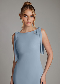Azazie Luddie Bridesmaid Dresses Dusty Blue Mermaid Bow Chiffon Dress image3