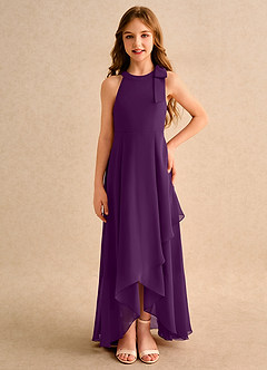 Azazie Boop Girls Formal Blumenmädchenkleider A-Linie Schleifen Chiffon Kleid Traube image3