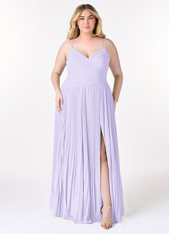 Azazie Vini Brautjungfernkleider A-Linie V-Hals Gefaltet Chiffon Kleid Flieder image7