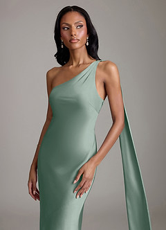 Azazie Galinda Brudtärnklänningar Klä av Sjöjungfru i Stretch Satin Ena axeln Silversalvia image3