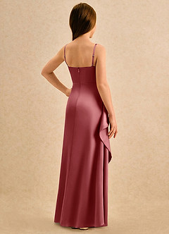 Azazie Cannoli Girls Formal Flower Girl Dresses Antique Rose A-Line Pleated Matte Satin Dress image2