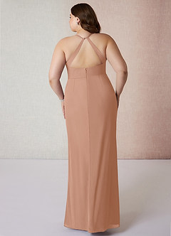 Azazie Becca Bridesmaid Dresses Champagne Rose Sheath V-Neck Chiffon Dress image8