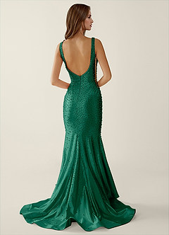 Roxana Dark Green V-neck Hot Rhinestones Corset Prom Dress image2