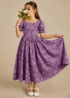 Azazie Joss Flower Girl Dresses Wisteria A-Line with Sleeves Floral Burnout Dress image1