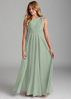 Azazie Charlize Junior Dusty Sage A-Line Mesh Dress image4