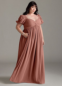 Azazie Madisynn Brautjungfernkleider für Schwangere Schleifen Chiffon Bodenlänge Kleid image7