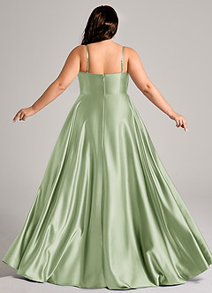 Azazie Elle Bridesmaid Dresses Dusty Sage A-Line with Pockets Metallic Satin Dress image8