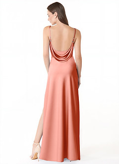 Azazie Alaija Robes de demoiselle d'honneur Robe Sirène en Satin extensible Fente Latérale Corail image4