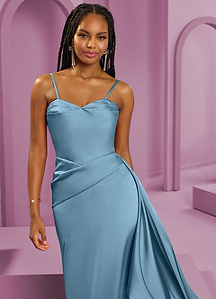 Barbie ♥ Azazie Bridesmaid Dresses Steel Blue Sheath Strapless Stretch Satin Convertible Dress image4