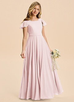 Azazie Cady Junior A-Linie Plissee Chiffon Kleid Zartrosa image3