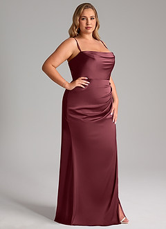 Azazie Leonis Bridesmaid Dresses Merlot Mermaid Pleated Stretch Satin Convertible Dress image14