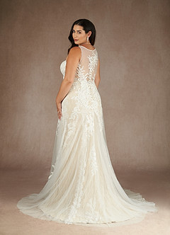 Azazie Konstantin Abiti da Sposa Abito Sirena in Tulle Lustrini Bianco Diamante Champagne image7