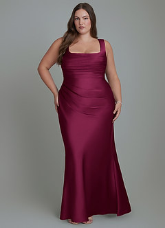 Azazie Agustina Bridesmaid Dresses Red Plum Mermaid Corset Stretch Satin Dress image7