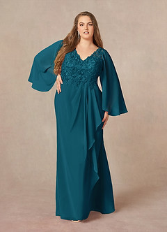 Azazie Perry Brudens mor kjoler Havfrue V-hals blonde Chiffon Gulv-længde Kjole image7
