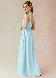 Azazie Jiya Junior Abito A-Line in Chiffon Plissettato Nuvola Blu image3