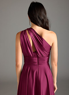 Azazie Charlize Bridesmaid Dresses Red Plum A-Line One Shoulder Stretch Satin Dress image8