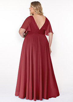 Azazie Pamela Brautjungfernkleider A-Linie V-Hals Gefaltet Chiffon Kleid Granatapfelrot image7