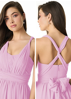 Azazie Olani Vestidos de damas de honor Vestido de Rosa Caramelo de Gasa de Corte en A Convertible con Vestidos sin tirantes image5