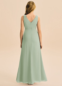 Azazie Floris Junior Robe Trapèze en Mousseline de soie Plissée Vert Sauge image3