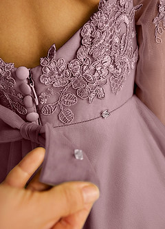 Azazie Precious Abiti da Ragazza di Fiori Abito A-Line in Tulle Pizzo Rosa Polverosa image6