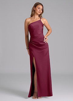 Azazie Eren Bridesmaid Dresses Mulberry Mermaid One Shoulder Stretch Satin Dress image5
