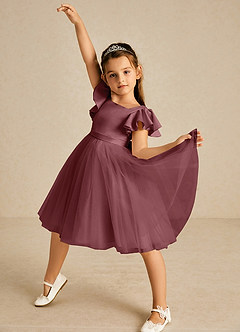 Azazie Kaeya Flower Girl Dresses Desert Rose A-Line Bow Tulle Dress image2