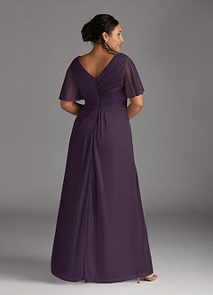 Azazie Emmeline Mother of the Bride Dresses Plum A-Line V-Neck Pleated Mesh Dress image2