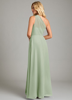 Azazie Phaedra Vestidos de damas de honor Vestido de Salvia Polvorienta de Gasa de Corte en A con Hombro unilateral image2