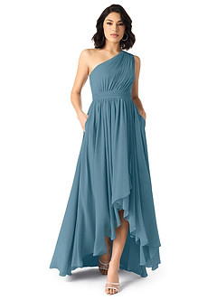 Azazie Mathilda Final Sale Agave A-Line One Shoulder Chiffon Dress image1