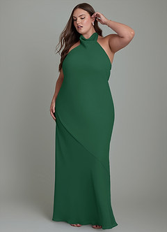 Azazie Velli Bridesmaid Dresses Dark Green Mermaid High Neck Chiffon Dress image11