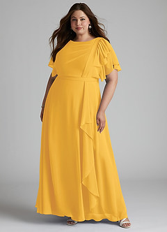 Azazie Aaliyah Modest Bridesmaid Dresses A-Line Scoop Pleated Chiffon Floor-Length Dress image6