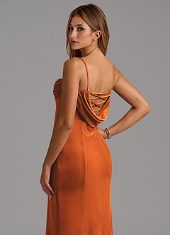 Azazie Karryn Vestidos de damas de honor Vestido de Naranja Quemada de terciopelo de Corte Sirena con Corsé image2